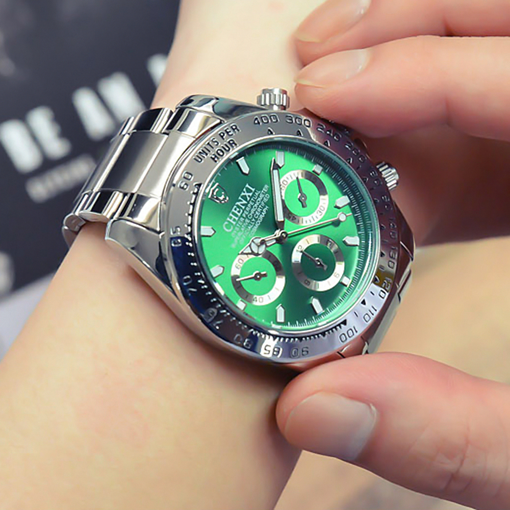 건우 삼원 녹색 메탈 손목 시계