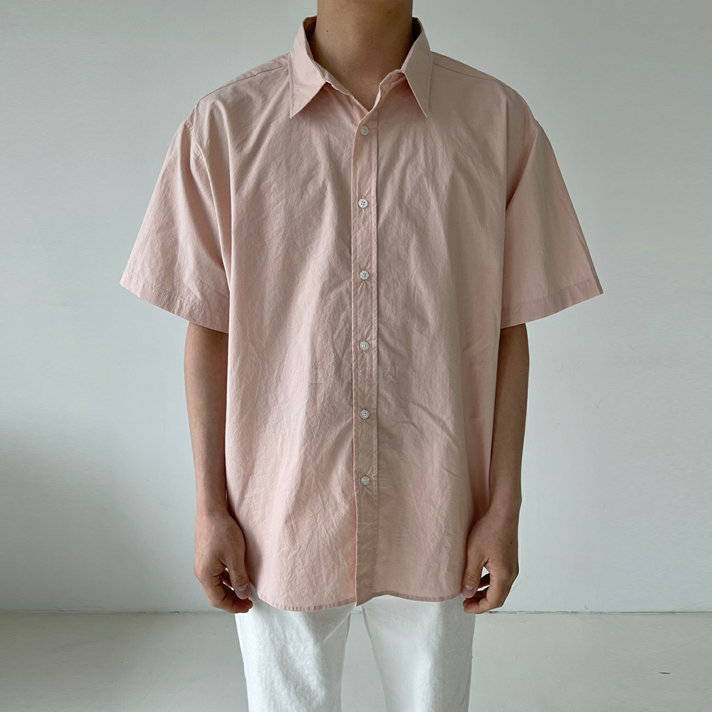 여름 강산 면 반팔 셔츠 남방 / 화이트 크림 핑크 소라 민트 진베이지 네이비 차콜
