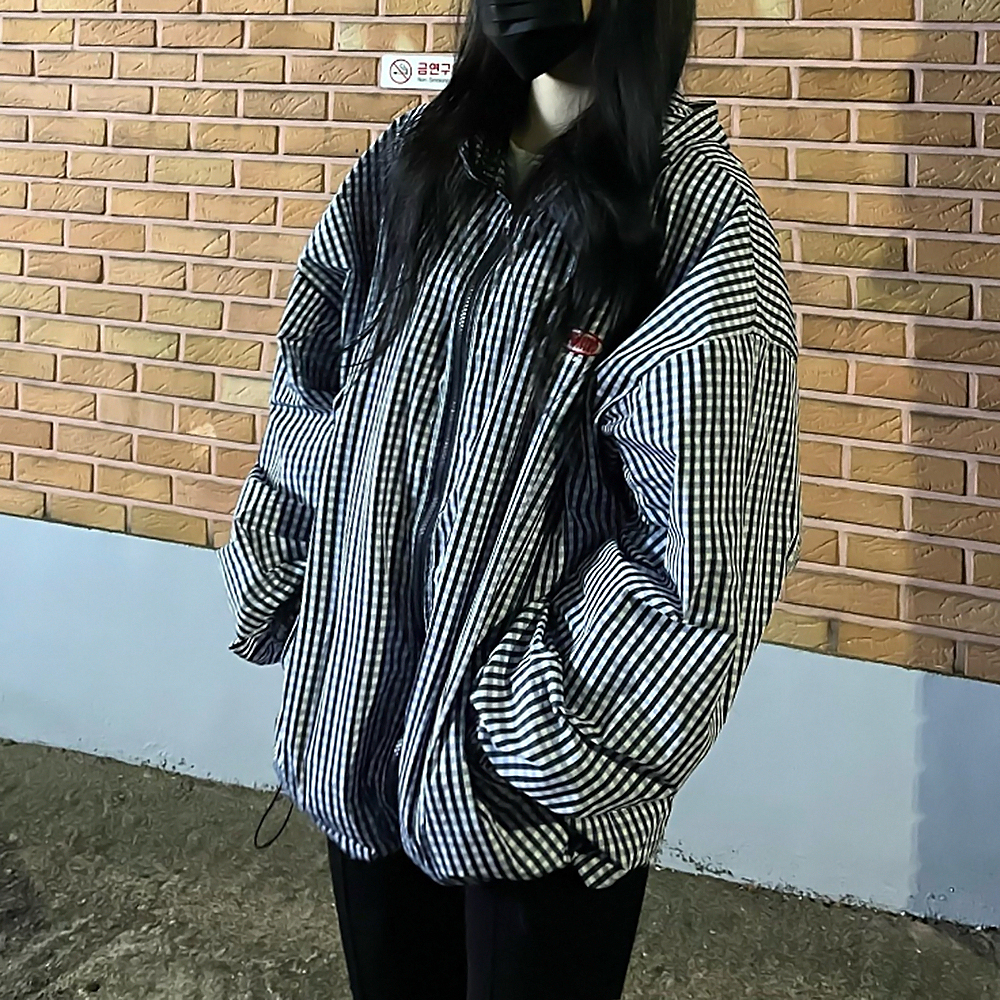 경준 오버핏 고방 체크 바람막이 자켓