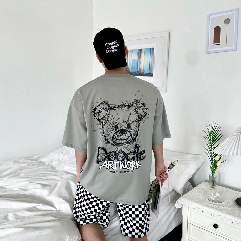 피크닉 오버핏 아트 곰 반팔티셔츠
