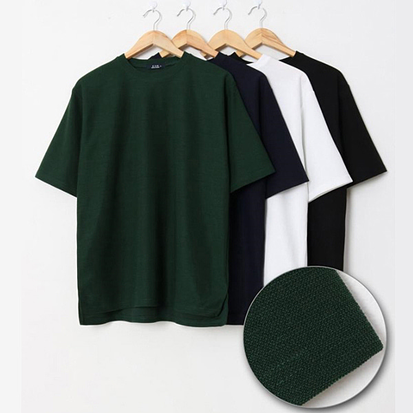 여름 와플 트임 반팔티셔츠 / 곤색 녹색 검정 흰색