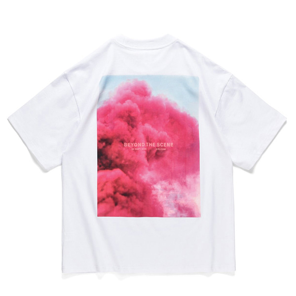 여름 핑크 구름 프린팅 반팔티셔츠 / 화이트 블랙
