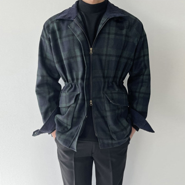 봄 가을 체크 바버 자켓 / 검정 브라운 초록