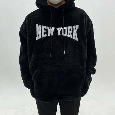 봄 가을 밍크양털 뉴욕 후드티셔츠 / 아이보리 그레이 블랙