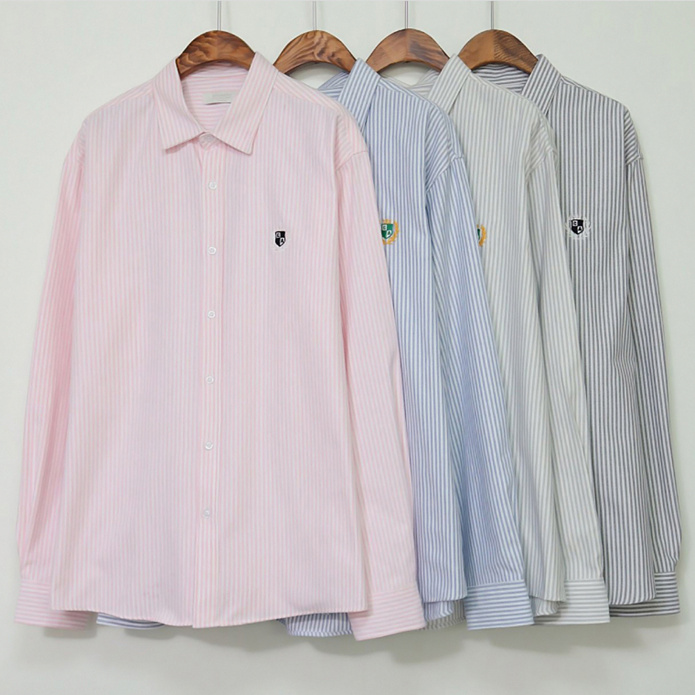 봄 가을 경준 월계수 스트라이프 셔츠 남방 / 검정 소라 핑크 회색