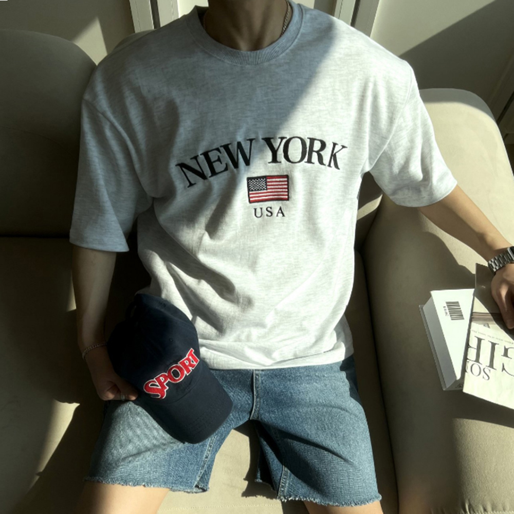 여름 뉴욕 성조기 반팔티셔츠 / 블랙 화이트 백오트