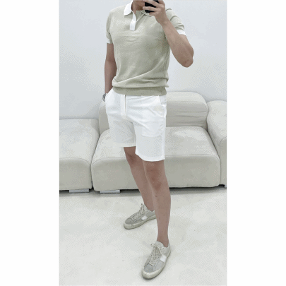 여름 반배색 머슬핏 카라 반팔티셔츠 / 검정 곤색 베이지 흰색