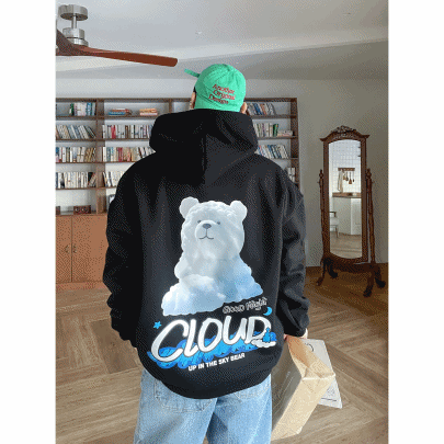파티 오버핏 구름 곰 후드티셔츠