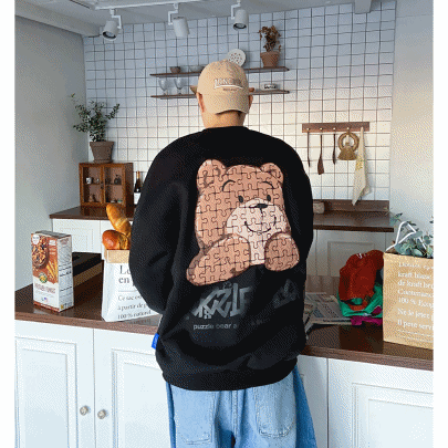 파티 오버핏 퍼즐 곰 맨투맨티셔츠