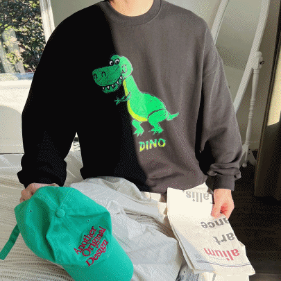 효준 공룡 오버핏 맨투맨티셔츠